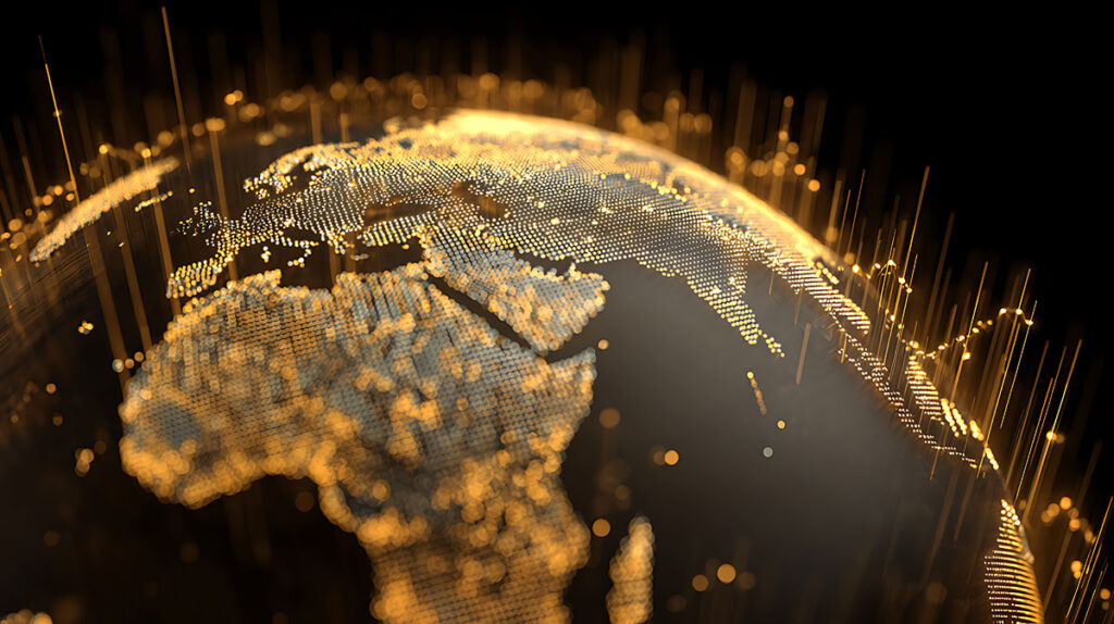 gold lighting surrounding earth model
